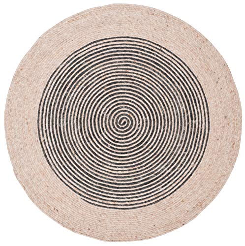 SAFAVIEH Braided Round Rug 4', Wool Beige & Black BRD904B - color: Beige/Black, size: 4' (Round)