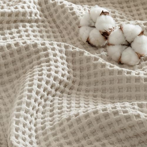 Bedsure Lightweight 100% Cotton Waffle Blanket, Twin XL, Linen - color: Linen, size: Twin Xl (66" X 90")
