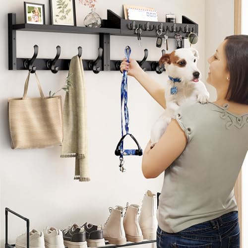 Evermagin 35" Coat Rack Wall Mount with Shelf for Entryway, Black - color: Black, size: 35 inch