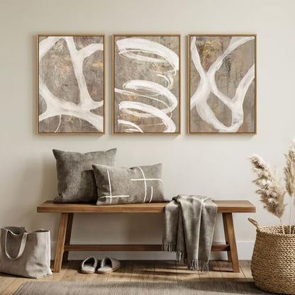 Framed Neutral Beige Abstract Wall Art for Bedroom, 3 Piece Set, 16x24 In - color: Neutral Taupe, size: 16" W x 24" H x 3pcs