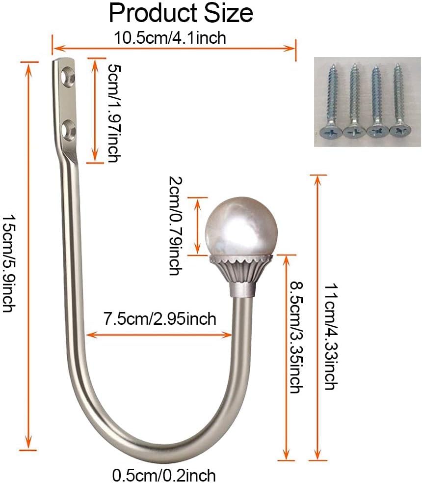 COCIVIVRE 2 Pack Curtain Holdbacks Wall Mounted Curtain Tiebacks Hooks - color: Silver, size: 2 Pack