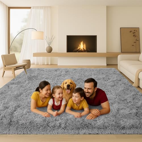 Large 9x12 Area Rug for Living Room, Soft Shag Rugs for Bedroom - color: Grey, size: 9' x 12' (Rectangular)