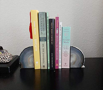 AMOYSTONE Natural Agate Bookends Weighted Book Stopper for Large Hardcovers - color: Natural, size: 6-8 Pounds