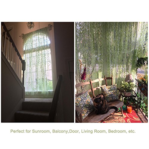 Ufurty 2pcs Willow Leaf Window Curtain Voile Tulle Vine Sheer Curtains - color: Green 2#, size: 39.4"W x 78.7"L (Pack of 2)