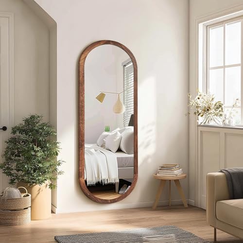 48x16in Oval Full Length Mirror Solid Wood Frame, Brown - color: Brown, size: 48"L x 16"W