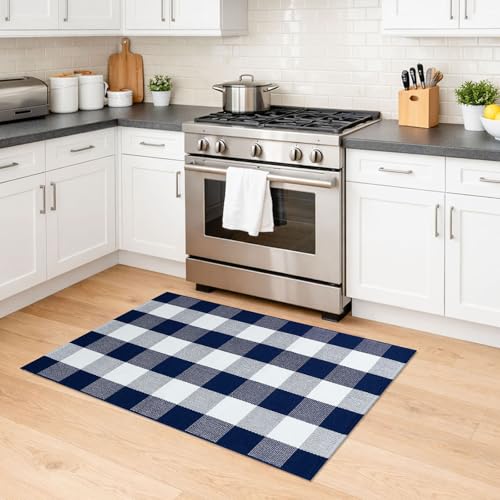 KILOCOCO Buffalo Plaid Checkered Rug 27.5x43 in Blue White Front Door Rug - color: Blue and White, size: 2'4" x 3'7" (Rectangular)