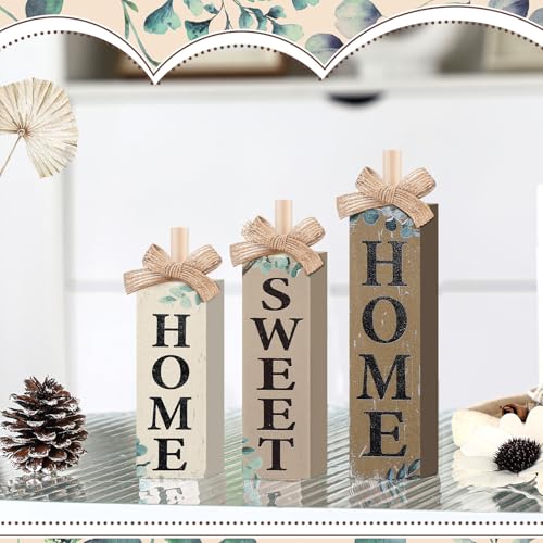 MiniInflat Home 3 Pcs Table Decor, Wooden Block Sign Tiered Tray - style: Home Sweet Home