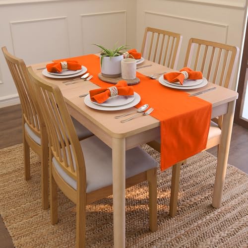 Encasa XO Table Runner, Cotton Canvas Dining Runner 13"x59" - color: Orange, size: 13x59 in