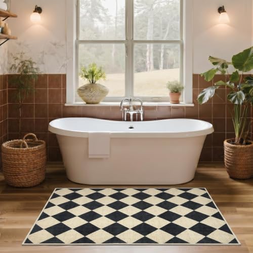 GarveeHome Checkered Entryway Rug 2x3 Black Diamond Washable Front Door - color: Dark/Coffee, size: 2' x 3' (Rectangular)