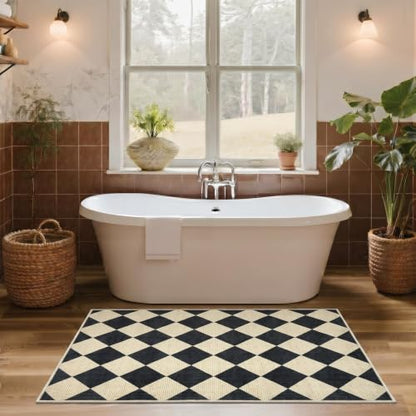 GarveeHome Checkered Entryway Rug 2x3 Black Diamond Washable Front Door - color: Dark/Coffee, size: 2' x 3' (Rectangular)