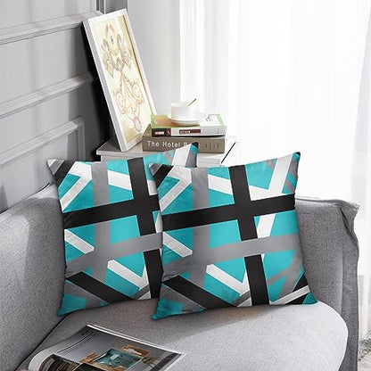 Emvency Throw Pillow Covers Set of 2, 18 x 18 Inch, Retro Striped Teal - color: Teal, size: 18" x 18" (Pack of 2)