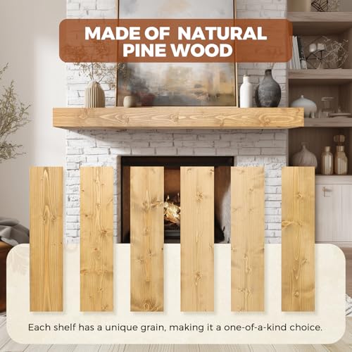 56x8x3in Rustic Fireplace Mantel Pine Wood, Natural Wood - color: Natural Wood, size: 56x3x8-hollow