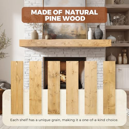 56x8x3in Rustic Fireplace Mantel Pine Wood, Natural Wood - color: Natural Wood, size: 56x3x8-hollow