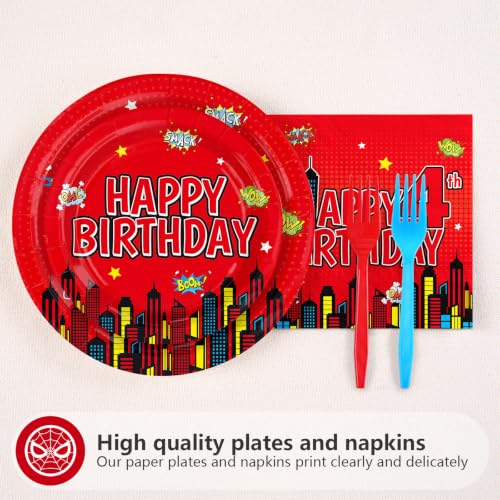 Grencian 96 Pcs Spider 4th Birthday Party Decorations, Serves 24 - style: Spider 4th Birthday Kit