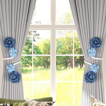 Meplait 2 Pack Boho Curtain Tiebacks, No Drill Curtain Holdbacks for Drapes - color: C Flower-blue
