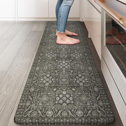 KIMODE Anti Fatigue Kitchen Mat,Cushioned Farmhouse Kitchen Runner Green - color: Green/Grey, size: 59"L x 17.3"W x 0.47"Th