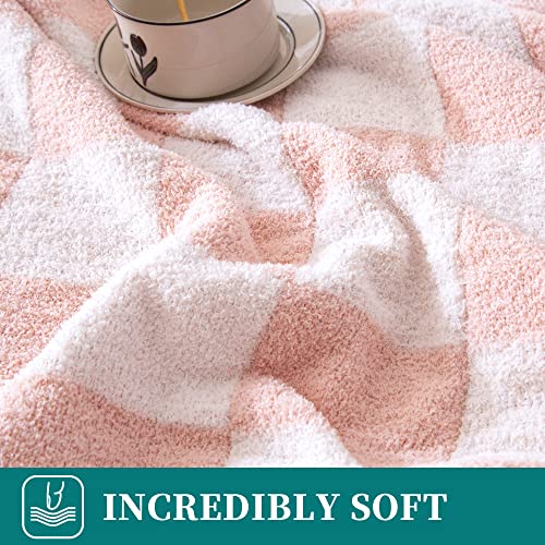 SeaRoomy Fuzzy Checkered Throw Blanket for Couch,Light Pink 51"X63" - color: Light Pink, size: 51"×63"
