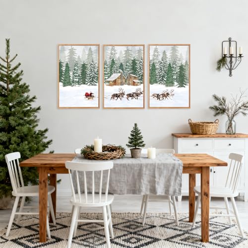 CHDITB 3 Pcs Santa Reindeer Sleigh Framed Canvas Wall Art 16x24 Inch - color: Santa Claus Reindeer Sleigh, size: 16"L x 24"W