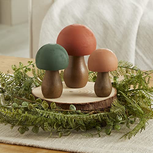 Wood Mushrooms, Set of 3, Green Orange (Forest Paint 3) - color: Forest 3