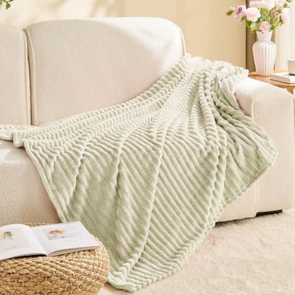 BEDELITE Ribbed Jacquard Beige Fleece Throw Blanket for Couch, 50x70 Inch - color: Beige, size: Throw XL(50"x70")