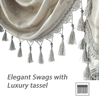 Jacquard Waterfall Valance, Silver Grey, 110 Inch Wide, 1 Panel - size: 110"W x 48"L (Pack of 1)