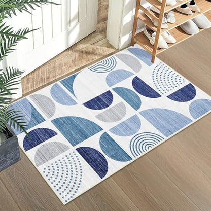 MUJOO Blue Small Rug Washable,2x3 Area Rugs Non Slip Modern Abstract - color: Blue and Grey, size: 2' x 3' (Rectangular)