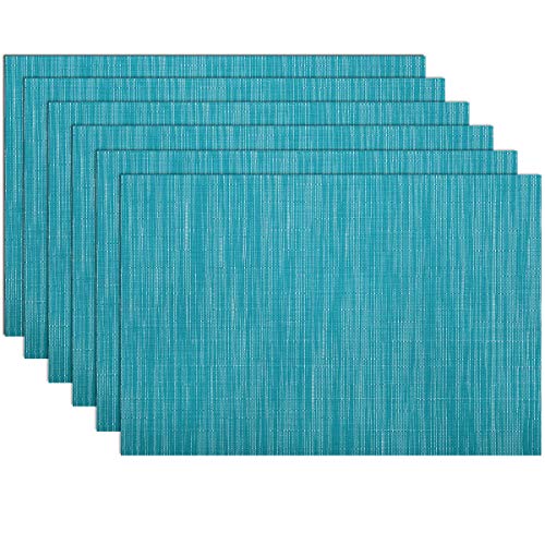 SHACOS Teal Blue Woven Placemats Set of 6 Place Mats for Dining Table - color: Teal Blue, size: Set of 6