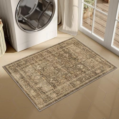 2x3 Washable Entryway Area Rug Non-Slip Distressed Brown Door Mat - color: Accent | Brown, size: 2' x 3' (Rectangular)