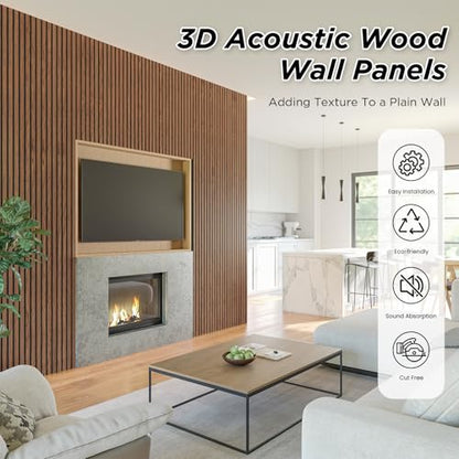 SMARTSTANDARD 4 Pack 105.9" x 12.6" Wood Slat Wall Panels, Classic Brown - color: Classic Brown, size: 106" x 50.4"