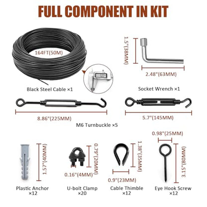 String Light Hanging Kit, All-Black Globe String Lights Suspension - size: 3/16IN. X 164FT