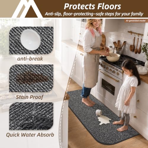 COSY HOMEER Half Moon Kitchen Rug Non-Slip Washable Kitchen Sink Mat - color: Grey, size: 24" × 36" (Semicircular)