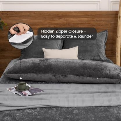 PHF Truly Velvet Zippered Body Pillowcase, No Insert, 1 Pack Ultra Soft Breathable Pillow Sham Cover with Zipper, 20"X 54" Long Luxury Cozy Warm Fuzzy Flannel Body Pillow Case, Charcoal/Dark Grey - color: Dark Grey, size: 54" x 20" (Pack of 1)