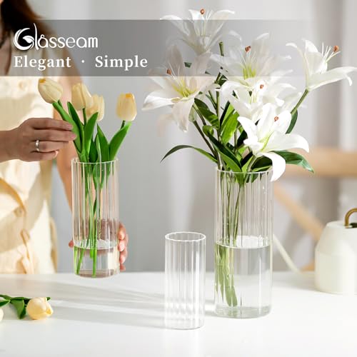 Glasseam Hurricane Glass Candle Holders, 6 Flower Vase for Pillar Candles - color: Clear