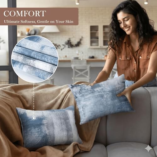 Modern Abstract Throw Pillow Covers 12x20, Blue & Grey Set of 4 - color: Blue and Grey, size: 20" x 12" (Pack of 4)