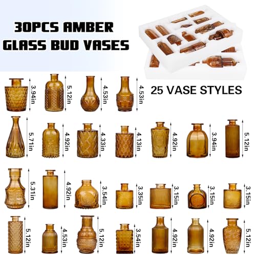 Bud Vases Set of 30 in Bulk Amber Glass Bud Vase