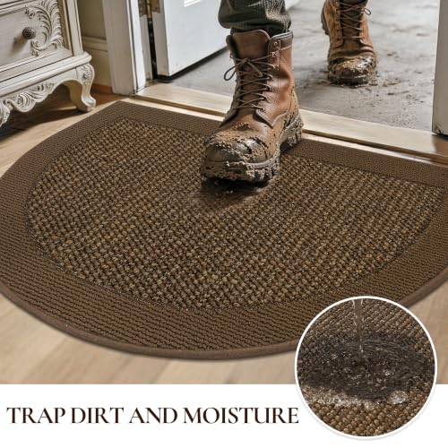 Dirt Trapper Door Mats 17" x 30", Non-Slip & Washable, Brown - color: Brown, size: 17" X 30" (Semicircular)