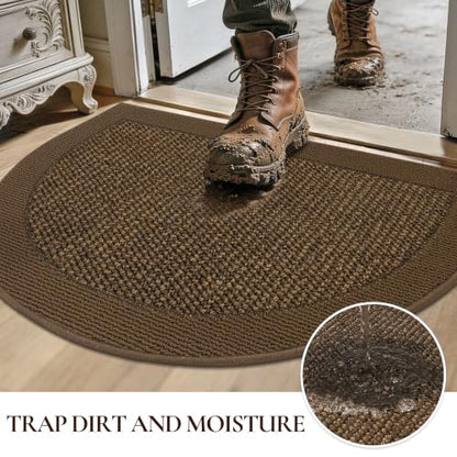 Dirt Trapper Door Mats 17" x 30", Non-Slip & Washable, Brown - color: Brown, size: 17" X 30" (Semicircular)