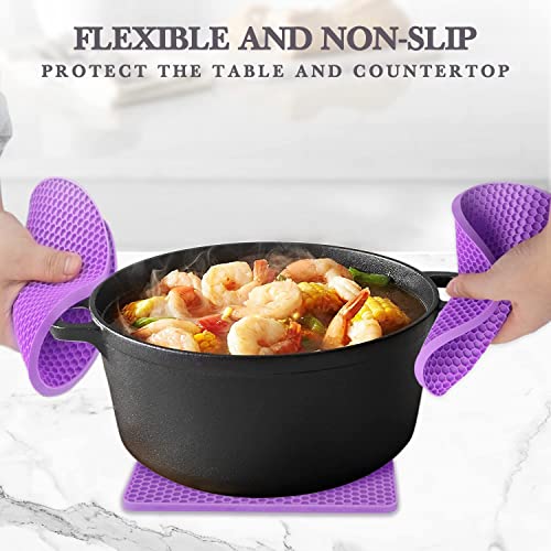 Silicone Silicone Trivet for Hot Dishes, 4 Pack Purple Heat Resistant Silicone Hot Pads Pot Holders for Kitchen Counter Non-Slip Trivets for Hot Pots and Pans, Small Dish Drying Mat & Spoon Rest - color: 01 Purple, size: 7x7in
