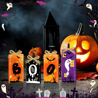 Britimes Ghost Bat Sign Tiered Tray Decor, 4 Pack, Wooden - style: BOO!