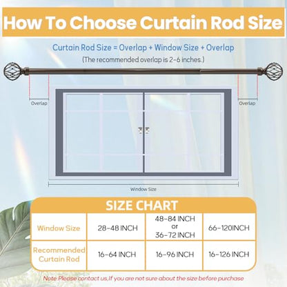 Bronze Curtain Rod 48 to 84 Inch, Heavy Duty Drapery Pole Iron Cage - color: Bronze, size: 18-96"