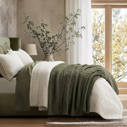 EVERGRACEHOME Modern Checkered Chenille Throw Blanket, 60x80, Olive Green - color: Olive Green, size: 60" X 80"