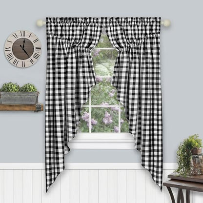 Buffalo Check Gathered Swag Curtain Pair, 72 x 63 in, Black & White Plaid - color: Black/White, size: 72"W x 63"L (Pack of 1)
