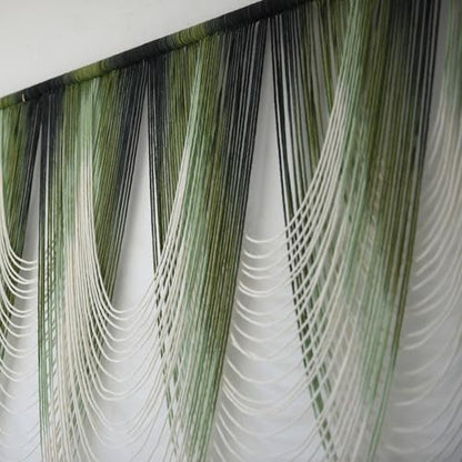 Macrame Wall Hanging Dip-Dyed Green Fiber Art Boho Wall Decor 57" W*41" L - color: Green