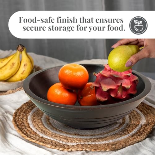 Folkulture Premium Wooden Fruit Bowl for Kitchen Counter, Mango Wood Bowl - color: Walnut