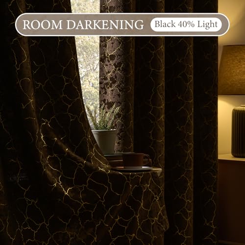 Brown and Gold Curtains 84 Inches long 2 Panels Cocoa Abstract Golden Foil Print Jacquard Curtains Grommet Marble Textured Geometry Modern Privacy Window Drapes for Living Room Bedroom, 52x84 - color: Brown, size: 52"W x 84"L (Pack of 2)