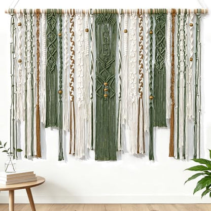 MEIVINES Macrame Wall Hanging Large Boho Tapestry Macrame Wall Art Decor - color: Dark Green