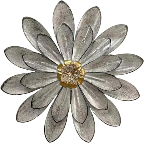 Novbvia Metal Flower Wall Sculpture,12" Grey Rustic Modern Floral Artwork - color: 03B-Grey