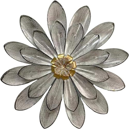 Novbvia Metal Flower Wall Sculpture,12" Grey Rustic Modern Floral Artwork - color: 03B-Grey