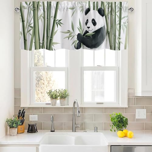 Panda Valance Curtains,Rod Pocket Valances for Windows,Small Window Treatment Valances for Kitchen,Living Room,Bedroom,Bathroom,Home Decor,18x54 Inch,1 Panel,Animal Bamboo - color: Panda01, size: 54"W x 18"L (Pack of 1)