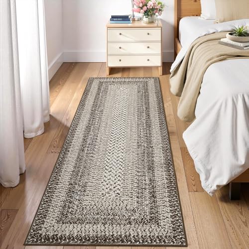 RUGSREAL Braided Print Runner Rug 2x8 Machine Washable Hallway Runner Rugs - color: Mocha, size: 2' x 8' (Runner)